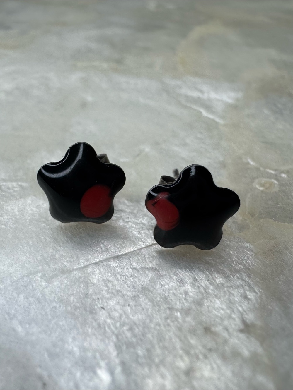 Black Star Stud Earrings Red Dot Enamel Post Alt Punk Goth
